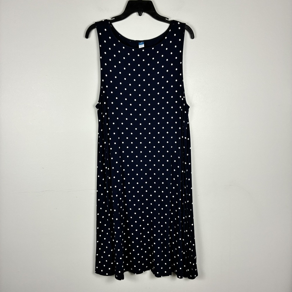 Old Navy Tank Dress Polka Dot XL Tall Navy White Stretch Sleeveless Cozy Comfort